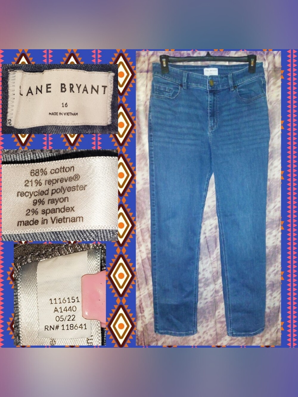 Lane Bryant Medium/Dark Blue Straight Leg Stretch Soft Woven Denim Jeans Sz 16